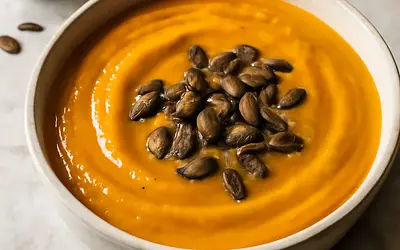 Pumpkin cream soup with roasted seeds