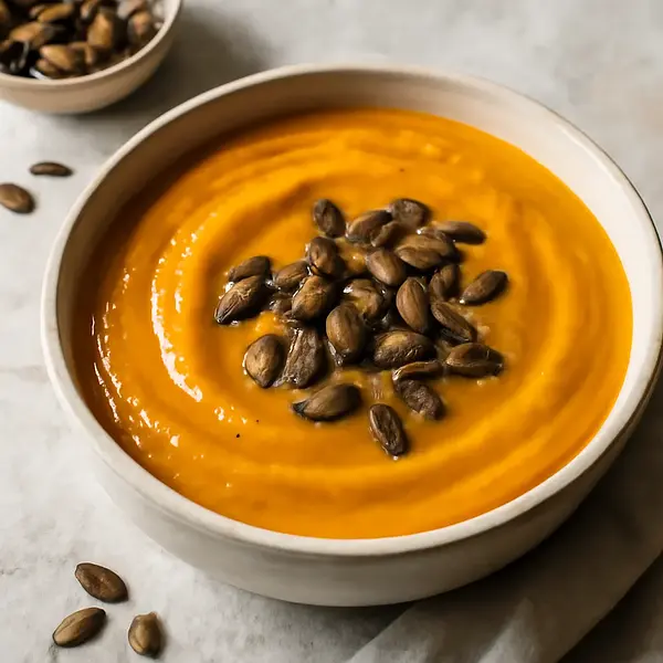 Pumpkin cream soup with roasted seeds