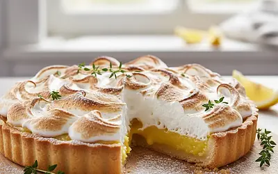 Lemon tart with Italian meringue and a hint of thyme