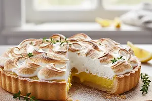 Lemon tart with Italian meringue and a hint of thyme