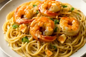 Spaghetti with shrimp and garlic