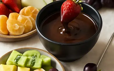 Chocolate fondue with fruits