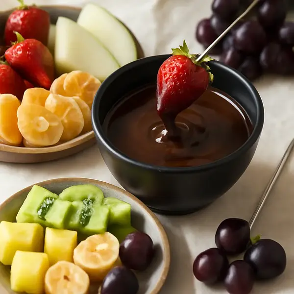 Chocolate fondue with fruits