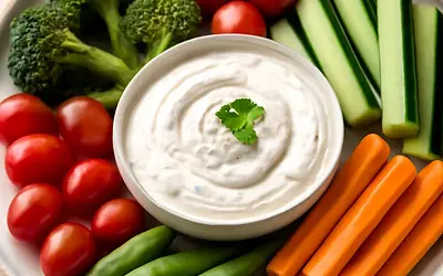 Raw vegetables with yogurt dip (vegan)