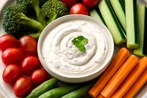 Raw vegetables with yogurt dip (vegan)