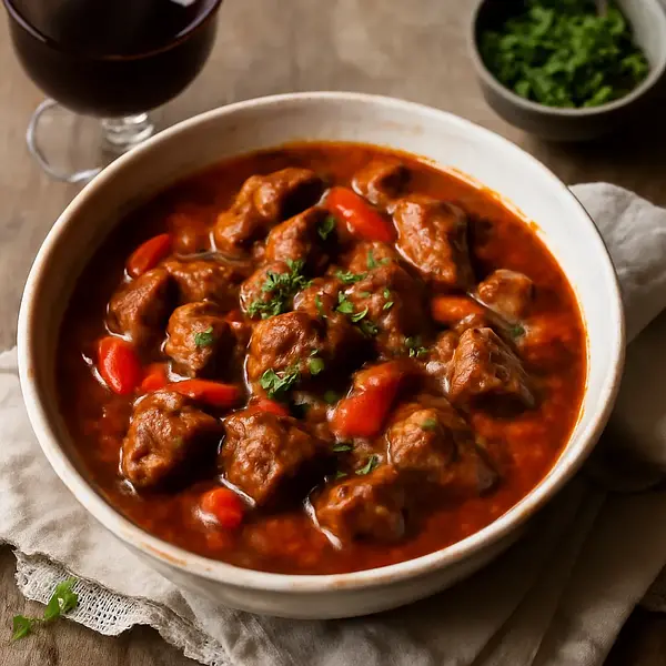 Beef goulash with red wine (Hungarian style)