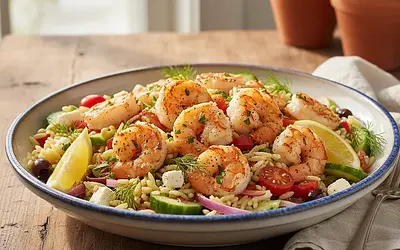 Mediterranean Orzo Salad with Lemon-Herb Shrimp