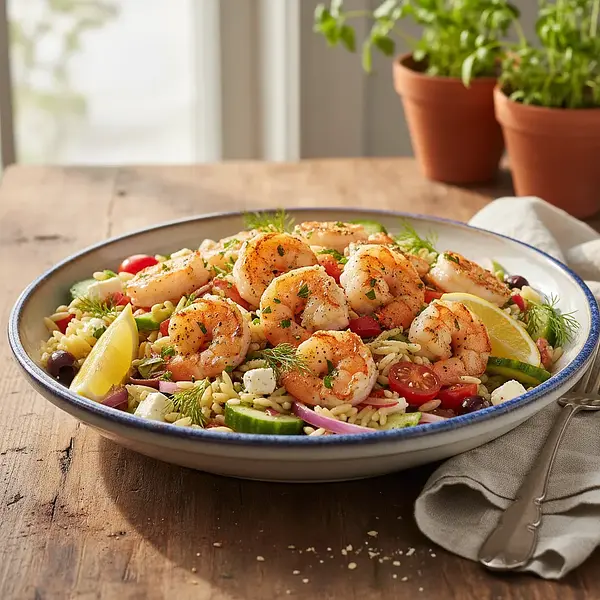 Mediterranean Orzo Salad with Lemon-Herb Shrimp