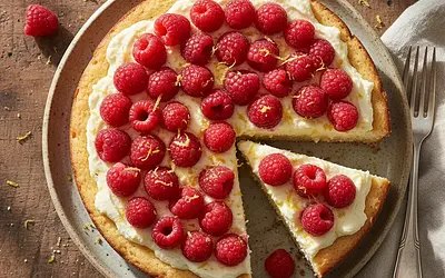 Velvety cake with ricotta, raspberries, and a hint of lemon