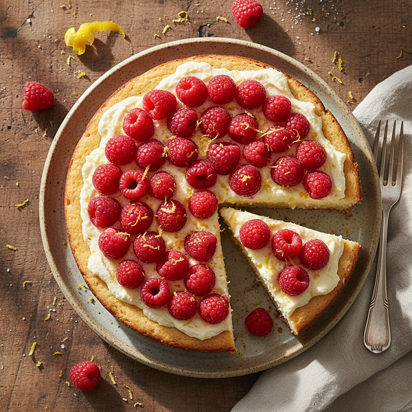 Velvety cake with ricotta, raspberries, and a hint of lemon