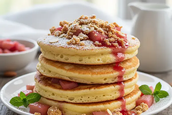 Puszysty Placek Kefirowy z Rabarbarem i Migdałową Kruszonką