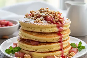 Fluffy Kefir Cake with Rhubarb and Almond Crumble
