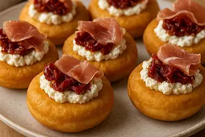 Wytrawne Mini Pączki z Ricottą, Suszonymi Pomidorami i Prosciutto