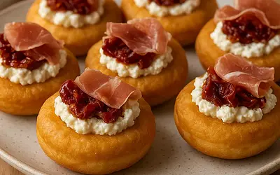 Savory Mini Donuts with Ricotta, Sun-Dried Tomatoes, and Prosciutto