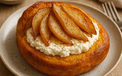 Autumn Suns: Pumpkin Buns with Ricotta, Caramelized Pear, and a Hint of Cardamom