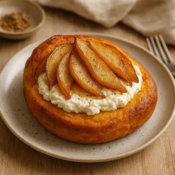 Autumn Suns: Pumpkin Buns with Ricotta, Caramelized Pear, and a Hint of Cardamom