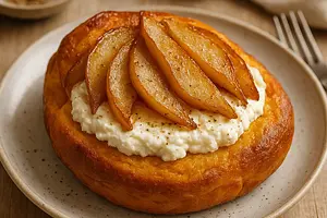 Autumn Suns: Pumpkin Buns with Ricotta, Caramelized Pear, and a Hint of Cardamom