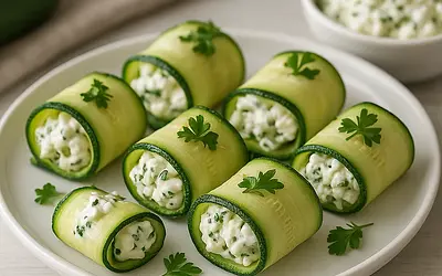 Delicate Zucchini Wraps with Creamy Cottage Cheese and Herb Filling