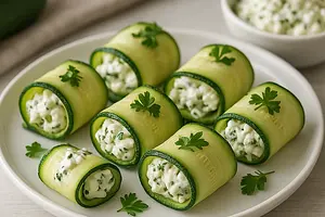 Delicate Zucchini Wraps with Creamy Cottage Cheese and Herb Filling
