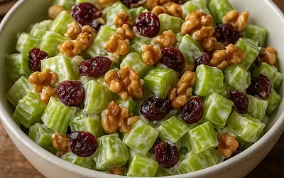 Creamy celery salad with toasted nuts and cranberries