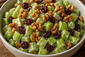 Creamy celery salad with toasted nuts and cranberries