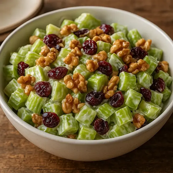 Creamy celery salad with toasted nuts and cranberries
