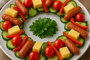 Party Flavor Wreath with Kabanos, Cheese, and Vegetables