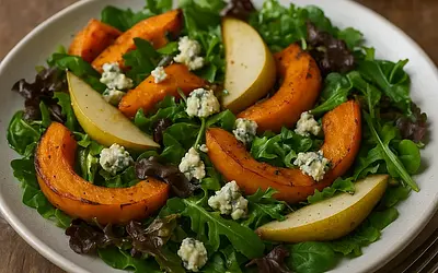 Autumn Salad with Roasted Pumpkin, Pear, and Gorgonzola