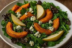 Autumn Salad with Roasted Pumpkin, Pear, and Gorgonzola