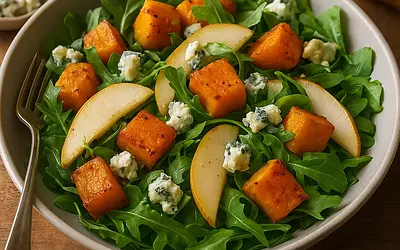 Autumn Salad with Roasted Pumpkin, Pear, and Blue Cheese