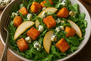 Autumn Salad with Roasted Pumpkin, Pear, and Blue Cheese