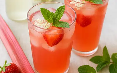 Rhubarb-Strawberry Lemonade with Mint and Elderflower