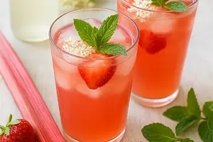 Rhubarb-Strawberry Lemonade with Mint and Elderflower