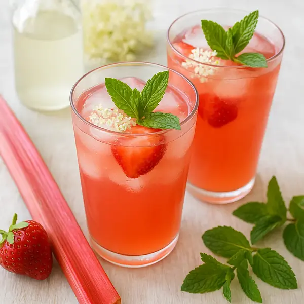 Rabarbarowo-Truskawkowa Lemoniada z Miętą i Kwiatem Bzu