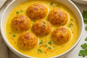 Pumpkin and Paneer Cheese Kofta in Saffron-Cardamom Sauce