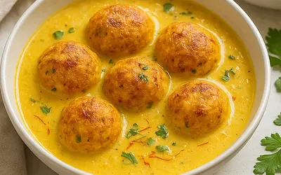Pumpkin and Paneer Cheese Kofta in Saffron-Cardamom Sauce