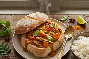Bunny Chow z Szarpaną Wołowiną i Batatami w Aromatycznym Curry