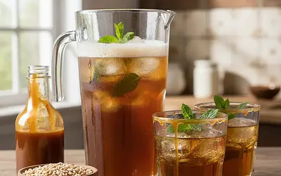 Homemade Bread Kvass with a Hint of Caramel and Mint