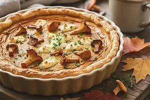 Autumn Tart with Pumpkin, Forest Mushrooms, and Goat Cheese