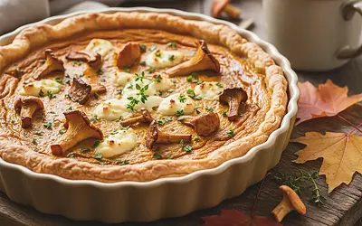 Autumn Tart with Pumpkin, Forest Mushrooms, and Goat Cheese