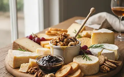 Cheese Board 'Journey through Europe' with Homemade Fig Jam and Nuts in Honey