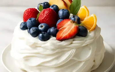 Pavlova z owocami sezonowymi