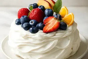 Pavlova with seasonal fruits