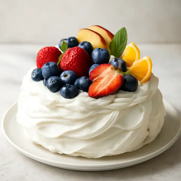 Pavlova with seasonal fruits