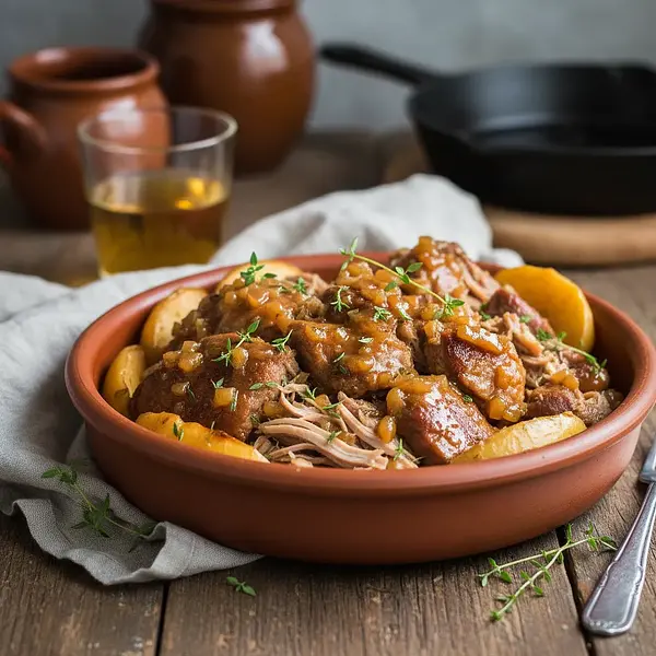 Aromatic Pork Neck in Apple-Cider Sauce with Thyme from the Slow Cooker