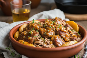 Aromatic Pork Neck in Apple-Cider Sauce with Thyme from the Slow Cooker