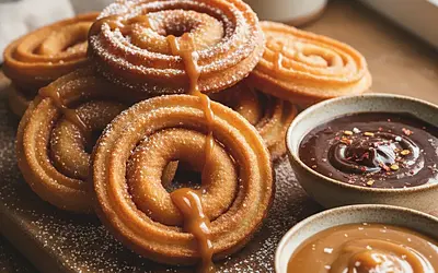 Homemade Churros with Chili Chocolate Sauce and Salted Caramel