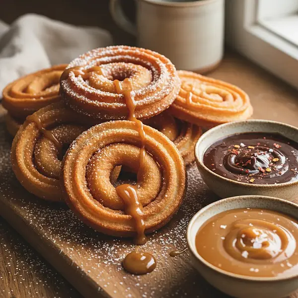 Homemade Churros with Chili Chocolate Sauce and Salted Caramel