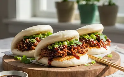 Asian Bao Buns with Pulled Pork in Hoisin Sauce