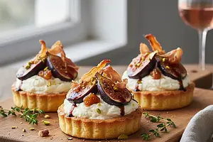 Tartlets with Goat Cheese Mousse, Caramelized Fig, and Crispy Prosciutto